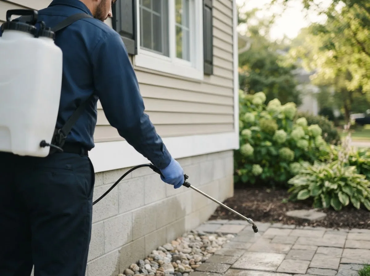 Pest control technician inspecting a home in Happy, TX